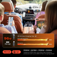 Cargador Retráctil para Coche LISEN 96W con Cable Incorporado Adaptador de Carga Rápida para iPhone 15 16 Pro Max Samsung Galaxy S24 S23
