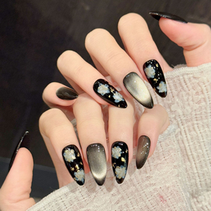 <span class=keywords><strong>Uñas</strong></span> Postizas Hechas a Mano <span class=keywords><strong>con</strong></span> Diseño de Ojo de Gato Negro y <span class=keywords><strong>Dorado</strong></span>, Conejo y Delfín, Acrílicas Reutilizables, Venta al Por Mayor de Fábrica OEM ODM, Personalizadas - Product Image 2