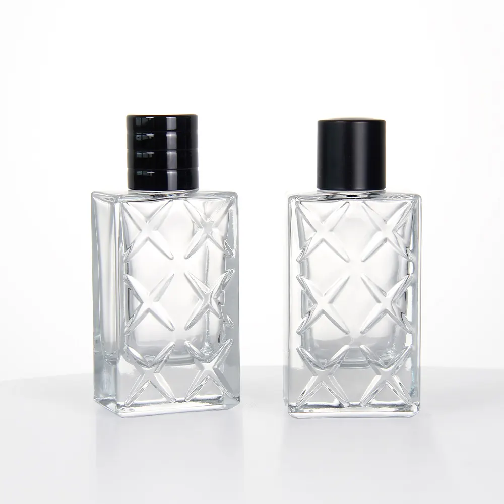 Flacon de parfum en verre transparent carré 100ml flacons de pulvérisation de parfum vides avec bouchon pour utilisation de parfum