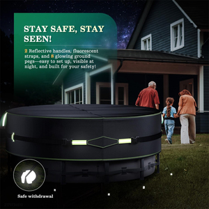 Bâche de <span class=keywords><strong>piscine</strong></span> ronde noire en PU de 18 pieds, anti-UV, avec bandes réfléchissantes, cordes de fixation et éléments lumineux, vente en gros - Product Image 5
