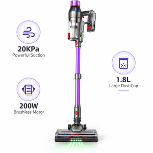 Aspirateur balai sans fil 20KPa forte aspiration Moteur sans balais 200W Autonomie 60 min Réservoir de poussière 1,8L Lumière LED HEPA OEM ODM - Product Image 1