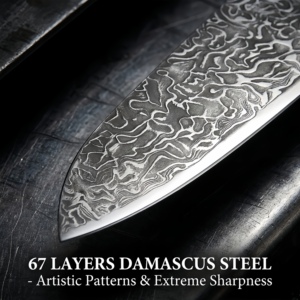 Ensemble de couteaux de cuisine en acier Damas à 67 couches, couteau de chef Kiritsuke Santoku <span class=keywords><strong>Nairi</strong></span>, couteau à steak, couteau utilitaire, accents en bois d'olivier - Product Image 3