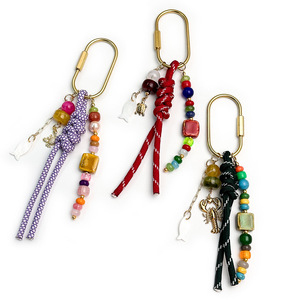 Nuevo Llavero Retro con Cuerda Trenzada a Rayas, Abalorio de Piedra Natural en Contraste de Color, Colgante Versátil para Bolso - Product Image 2