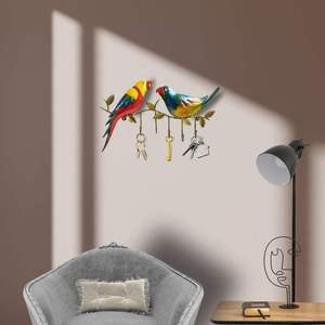 Superior Quality 2 Parrots on Branch 5 <b>Hooks</b> <b>Wall</b> Hanger Finely Crafted Durable Iron <b>Key</b> Hand-Forged Iron Entryway Organizer - Product Image 3