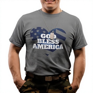 Camisetas estampadas de God Bless America de alta calidad 100% algodón con fibra de bambú de estilo Formal de poliéster - Product Image 1