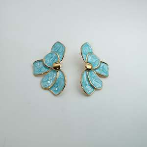 Fashion Cute <b>Stud</b> <b>Earrings</b> 316L Stainless Steel PVD Gold Plating Sustainable <b>Blue</b> Flower Design for Women Gift - Product Image 1