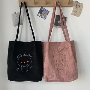 Bolso de compras de pana de gran capacidad, bolsa de compras con asa, reutilizable, plegable, estilo Ins