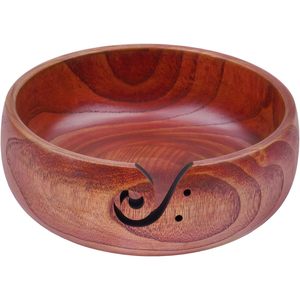 Indskill Wooden Yarn Bowl 8 x 3 Inch With Holes For <b>Knitting</b> And Crocheting <b>Storage</b> Organizer Round Brown Handmade - Product Image 1