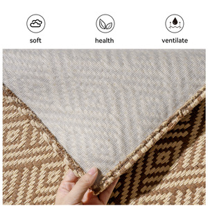 Tapis de sol rectangulaire marron à motif géométrique en mélange polyester-coton lavable pour la décoration intérieure du salon - Product Image 2