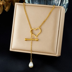 Heart Shape Geometric Necklace Faux Pearl Tassel Pendant Clavicle Chain Everyday Wear - Product Image 1
