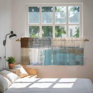 Rideaux de cuisine bleus modernes, 2 panneaux, rideaux de fenêtre rustiques à motifs de peinture à l'huile, draperies courtes pour salle de bain, café, personnalisables - Product Image 5