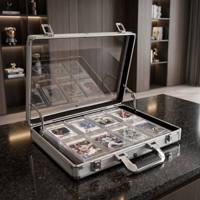 Vitrine de présentation pour cartes de collection 16*12 pouces en aluminium, verrouillable et avec poignée, portable pour objets de collection, cartes sportives gradées, TCG, artisanat