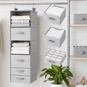 6-Tier Foldable Hanging Closet Organizer Non-Woven Fabric with 4 Various <b>Drawers</b> <b>for</b> Wardrobe RV Clothes Accessories <b>Storage</b> - Product Image 1