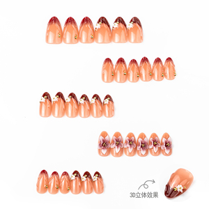 30 Piezas de Extensiones de <span class=keywords><strong>Uñas</strong></span> en Forma de Almendra, Diseño Floral 3D, Puntas de Manicura Francesa Marrón Premium, Más Vendidas Diariamente - Product Image 3