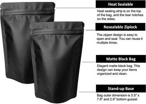 Bolsas de Mylar Personalizadas Impresas de 3.5g, Reutilizables, Negras, con Cierre Hermético, a Prueba de Olores, para Envasado de Dulces, Gomitas y Alimentos - Product Image 3