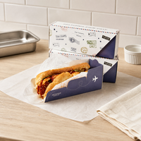 Vente en gros de boîte à hot-dog de maïs avec logo personnalisé conteneur à sandwich UV avantage 4C impression offset emballage de hot-dog en feuille de finition mate