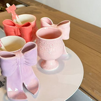 Mug en céramique avec nœud en relief 3D de style sucré, avec cuillère assortie à nœud, couleurs macaron pastel multiples, vaisselle et articles en céramique