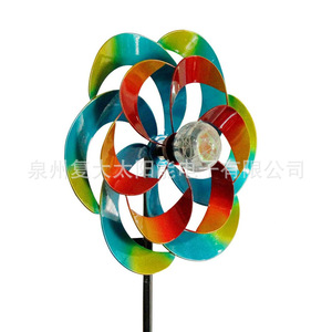 กังหันลมโซลาร์เซลล์พร้อมไฟ LED สำหรับตกแต่งสวนภายนอก ทำจากโลหะ หมุนได้ พร้อมแผงโซลาร์เซลล์ กันน้ำ ตั้งพื้นได้ - Product Image 3