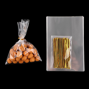 Sacs en cellophane transparents plats pour emballer des cadeaux, des pâtisseries, des biscuits, des desserts, des faveurs, avec attaches torsadées - Product Image 1