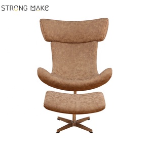 Metà del secolo schienale alto in pelle sintetica girevole funzione in fibra di vetro poltrona con pouf pouf - Product Image 5
