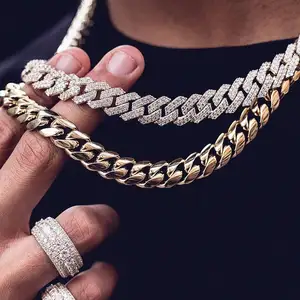 kalung pria 22inch Suppliers-Kustom Miss Jewelry Kalung Berlian Emas 18K Hip Hop Rantai Kuba Tautan Es untuk Pria