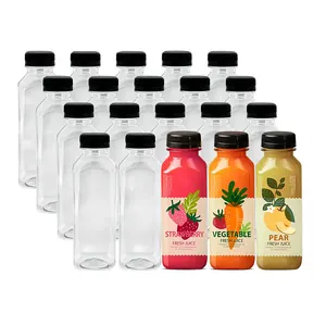 350ml PET şeffaf kare şekli plastik Logo özelleştirilmiş pet suyu içecek şişesi kapaklı