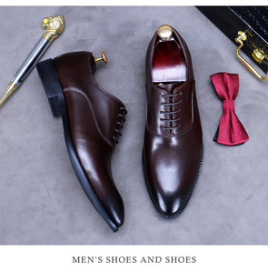 Chaussures Oxford pour hommes de style britannique de haute qualité, à lacets, doublure en cuir véritable, chaussures de bureau formelles, chaussures de cérémonie pour mariage - Product Image 5