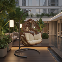 Fauteuil suspendu œuf moderne Kugu pour extérieur et intérieur, en bois et macramé, avec support métallique, pour hôtel, jardin et patio, pour adultes