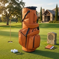 Sac de golf ASL GOLF à 14 compartiments, orange et marron, en cuir, imperméable, résistant, léger