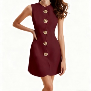 Robes courtes à manches courtes, col rond, boutonnées, couleur unie, best-seller pour femmes, mode - Product Image 1