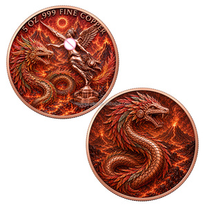 Vente en gros usine Pièce commémorative en cuivre pur 999 de 5 oz avec relief 3D Déesse du Feu et Dragon - Product Image 3