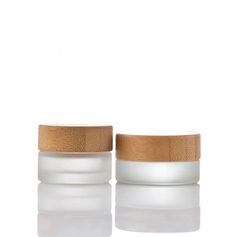 Luxury glass cream jar with bamboo lid100g 50g 30g 20g 10g 5g frosted clear cream jar for eye cream body scrub skin care