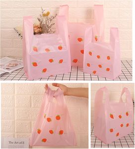 Bolsas Biodegradables para Camisetas con Asas de Hombro - Opción Personalizada, Material PE, Estampado de Fresas Rosas para Tiendas de Comestibles, Restaurantes y Tiendas de Conveniencia - Product Image 6