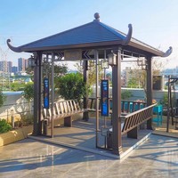 Pavillon de méditation en aluminium de style zen, nouveau pavillon de jardin chinois de luxe à toit rigide, pavillon extérieur permanent avec bancs.