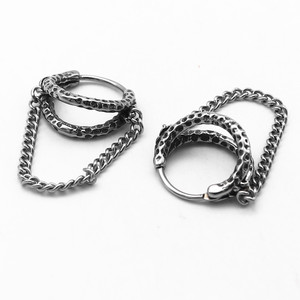 yunnique Hoop Earrings 316 Stainless Steel <b>Chain</b> Design Retro Style For Men And Women - Product Image 2