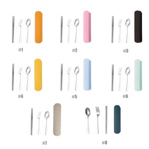 Nouvel ensemble de couverts portables d'extérieur pour étudiants en acier inoxydable 304 (cuillère, baguettes et fourchette) avec boîte d'emballage et LOGO personnalisé - Product Image 2
