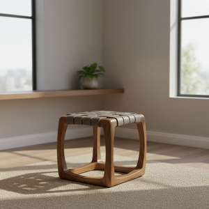 Modern Eco-Friendly Solid Teak Wood Handmade <b>Storage</b> Foot <b>Stool</b> with Woven Leather Seat for Bedroom & Hotel Use - Product Image 6