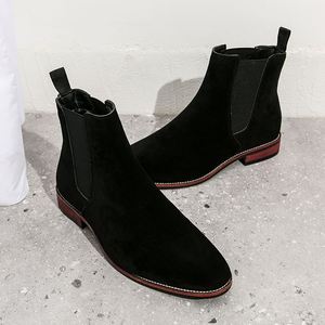 Bottes Chelsea pour hommes de haute qualité, style rétro de luxe, couleur unie, à enfiler, en daim épais, chaussures habillées d'extérieur - Product Image 6