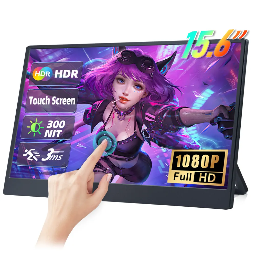 15.6 inch FHD Extended Sub Touch Screen for Laptop PC PS4 Xbox Switch Display with Stand Adjustable Portable Gaming Monitor