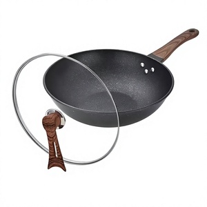 Wok Antiaderente Black Diamond Maifanite con Manici Laterali e Coperchio in Acciaio Inox, Padella per Frittura a Basso Contenuto di Olio, Compatibile con Fornelli a Gas - Product Image 1