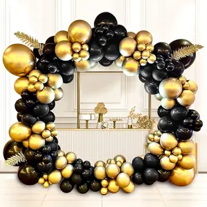 Prêt en stock Kit d'arche de guirlande de ballons noir et or pour la décoration de toile de fond de photo de maison d'anniversaire de fête de vacances