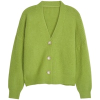 Damen Herbst Atmungsaktiver Klassischer V-Ausschnitt Einfarbiger Langarm-Polyester-Strickpullover Strickjacke mit Einknopfverschluss Maßanfertigung
