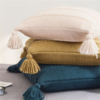 Housse de coussin en coton tissé texturé au crochet Boho flambant neuf avec pompon Wkl