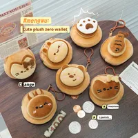 Porte-monnaie en peluche 3D mignon en forme de chat et de poisson, sac pour écouteurs de dessin animé pour enfants, mini sac portable pour clés, cartes, rouge à lèvres, sac à fermeture éclair