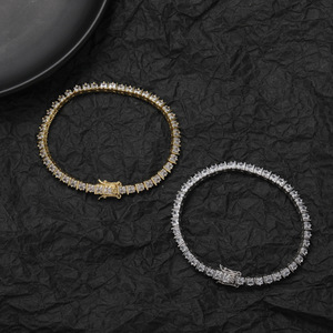 3MM Square Zirconium 2-claw <b>Copper</b> Single-row Chain, Hip-hop Men's Tennis <b>Bracelet</b>. Tanjing Fashion Lijing Necklace - Product Image 1