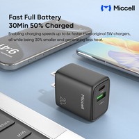 Chargeurs de téléphone portable Miccell Wholesale PD 20W Type C USB à charge rapide avec protection de charge pour iPhones, iPad, tablettes