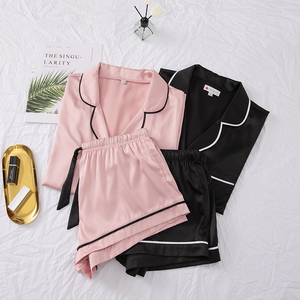 Fabricante Personalizado Luxo Casual Conjunto Pijama de Verão das Mulheres Cetim Manga Curta Noite Sleepwear Térmico para Mulheres e Meninas - Product Image 1