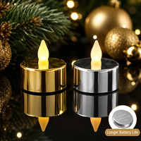 Bougies LED électroplaquées métalliques, lumière jaune chaude vacillante, sans flamme, votives, CR2032, écologiques, pour décorations de Noël et de Diwali