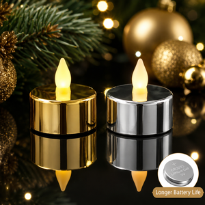 Bougies chauffe-plat LED électroplaquées métalliques, sans flamme, à lumière jaune chaude vacillante, avec piles CR2032, pour la décoration de fêtes de Noël - Product Image 1