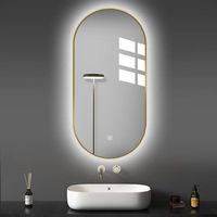 Cermin Kamar Mandi Pintar Modern Oval Tanpa Bingkai dengan Sensor Sentuh LED, Tahan Air IP65, Daya Listrik, Warna Cahaya 3000K/4000K/6000K